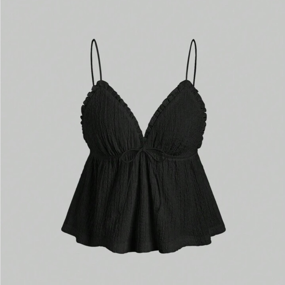 SHEIN Black Ruffle Trim Tank Top
